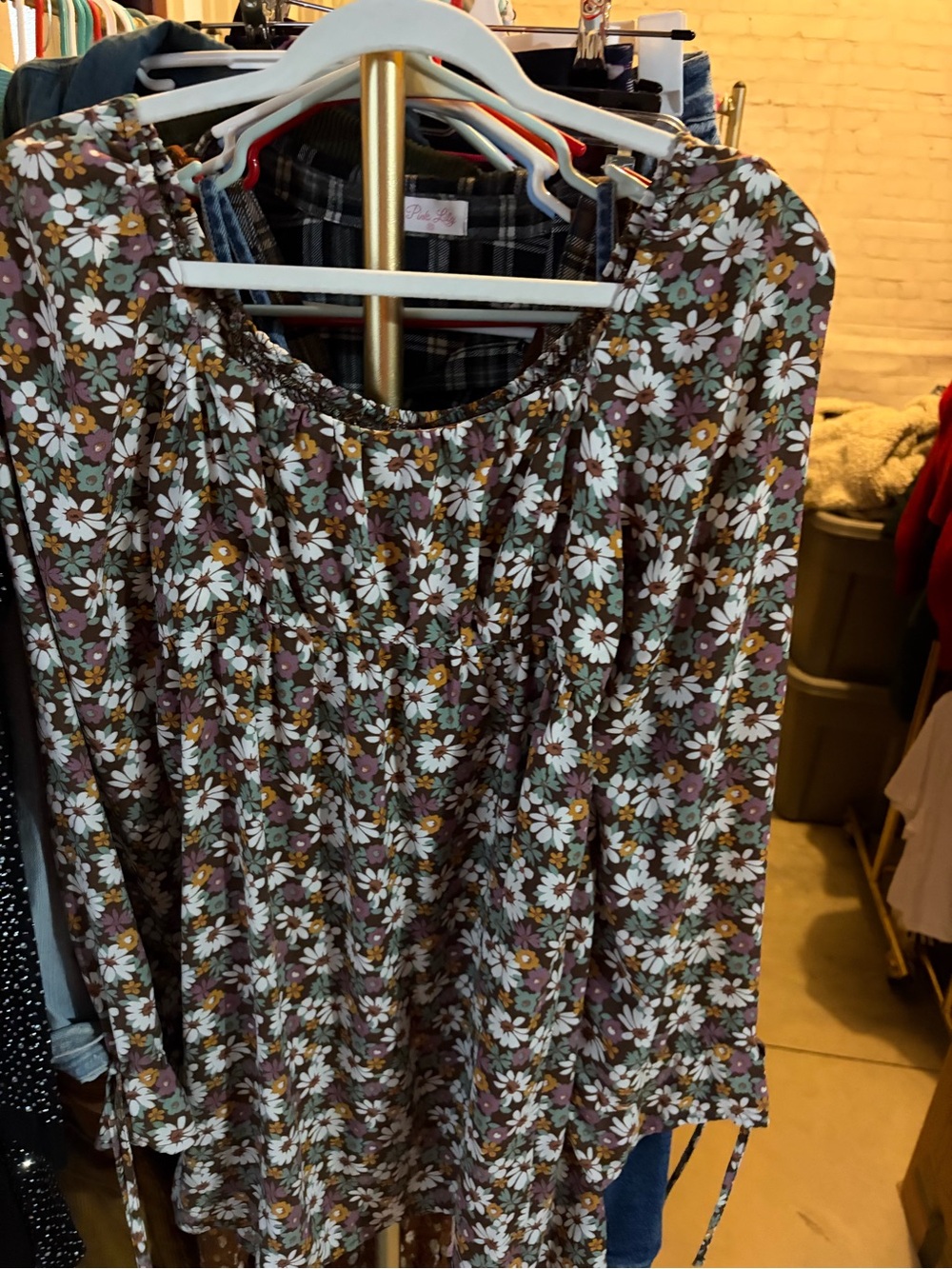 Hollister Brown Floral Mini Dress with White Daisies